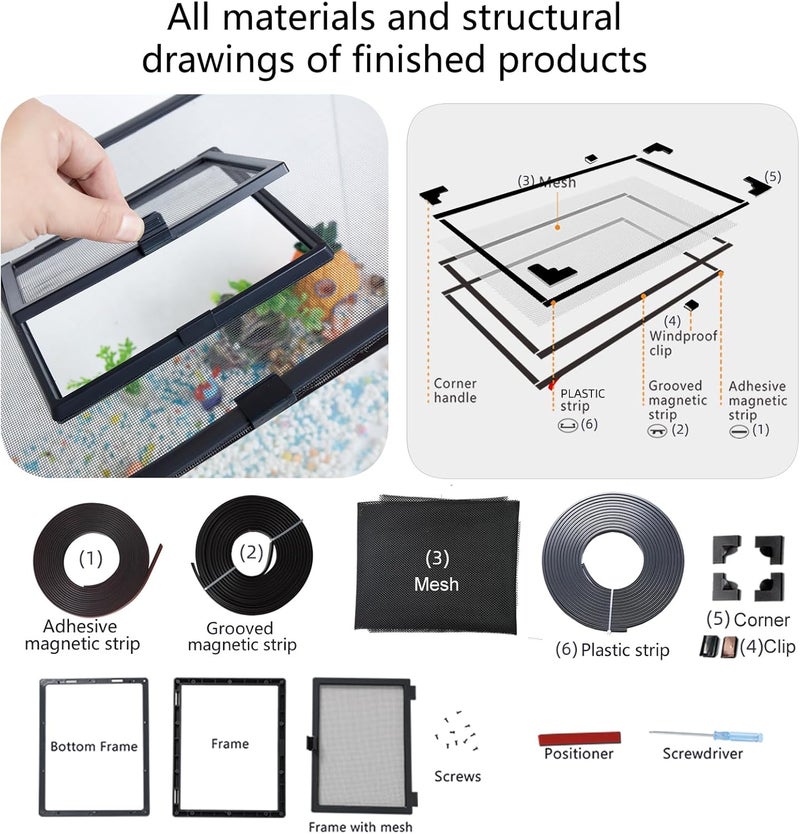 RODENET Magnetic Fish Tank Cover Net Aquarium Lid Mesh Top Hood Cut to Any Size Ventilation Transparency Anti-Jumping Aquarium Cover with Feeding Window(39"X19") - Image 4